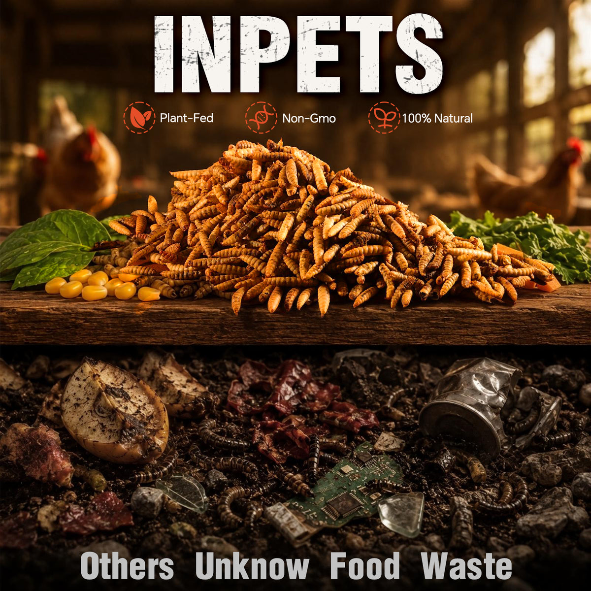 INPETS 100% Plant-Fed Dried Black Soldier Fly Larvae Chicken Treats, 5-lb box