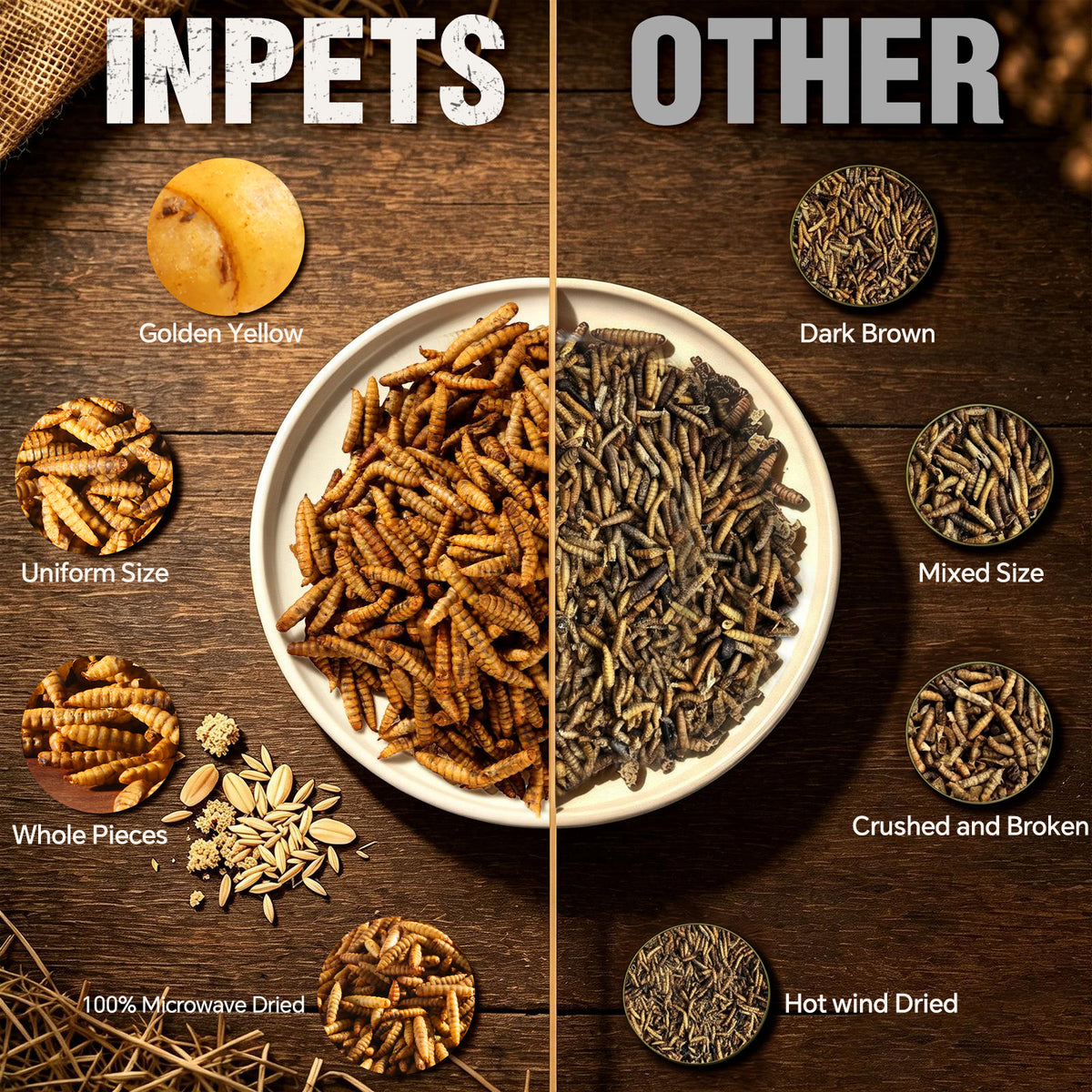 INPETS 100% Plant-Fed Dried Black Soldier Fly Larvae Chicken Treats, 5-lb box