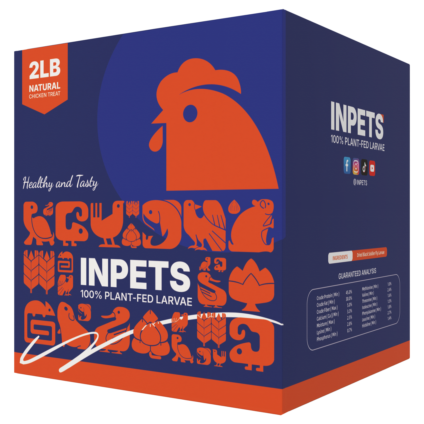 INPETS 100% Plant-Fed Dried Black Soldier Fly Larvae Chicken Treats, 2-lb box